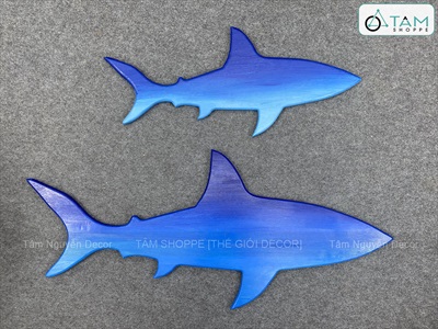 Mô hình cá mập gỗ sơn thủ công 2 mặt [Gỗ dày - 2 Size] MOHINH-PCB-01